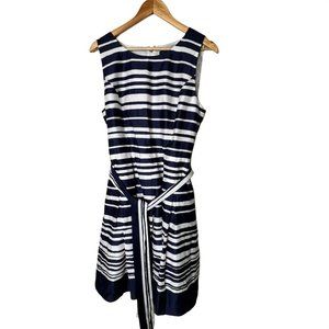 Tommy Hilfiger womens dress sz 12 blue white stripes cloth belt back zip classic